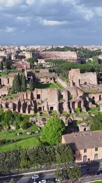 Archaeological Park In Rome Lazio Italy. Aerial View Of Landmark Medieval Building In Downtown Scene. Downtown Cityscape. District Skyline. Rome Lazio.