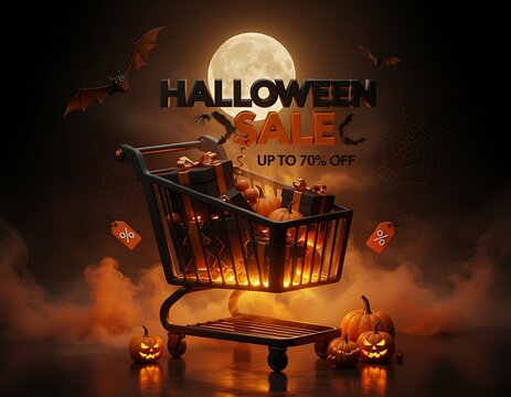 Halloween sale cart poster design with Halloween theme