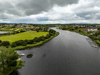 Fototapeta premium Aerial view of Enniskillen on the banks of Lough Erne in Northern Ireland. Irelands only island town.