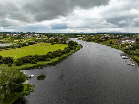 Aerial view of Enniskillen on the banks of Lough Erne in Northern Ireland. Irelands only island town.