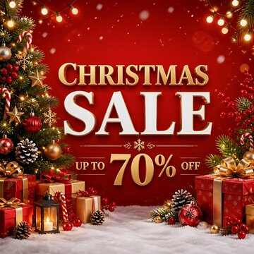 Christmas tree with gifts sale social media post design