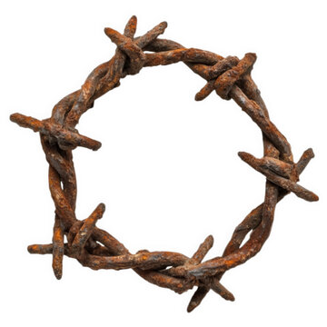 Rusty barbed wire circle isolated on transparent background