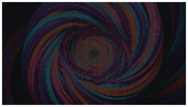 Neon spiral halftone pattern produces tech graphic.