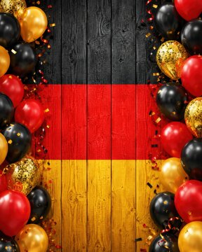 German flag background with black red and gold party balloons decoration