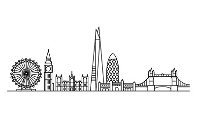 Fototapeta premium Black and white silhouette of big ben clock tower with london skyline