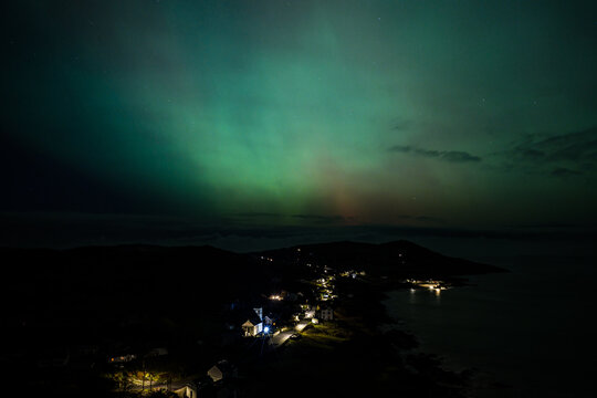 The Aurora Borealis, the northern lights, showing up above Portnoo in County Donegal, Ireland