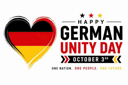 Happy german unity day greeting card design with a heart shaped national flag emblem