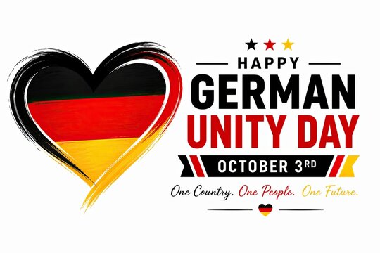 Happy german unity day celebration greeting card design with a heart flag symbol