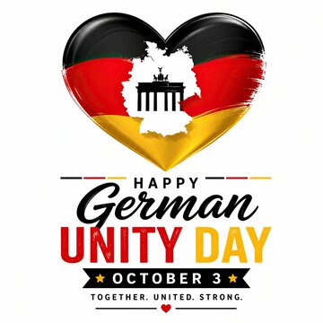 Happy german unity day greeting card design with a heart shaped german flag