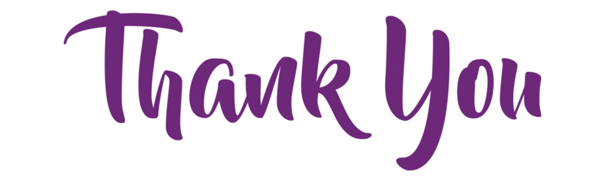 Thank you purple brush script typography graphic element with typography