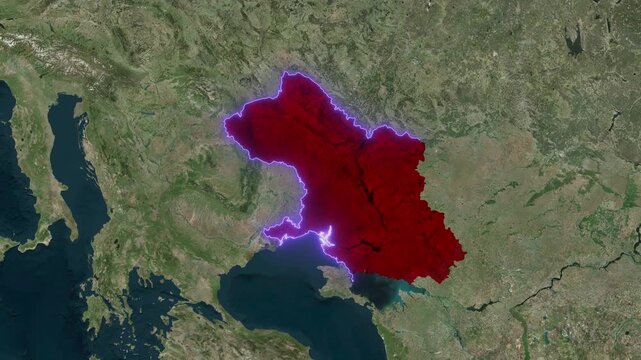 Red china map glowing border animation in satellite globe motion video