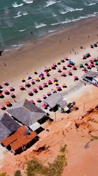 Broken Canoe Beach In Canoa Quebrada Ceara Brazil. Turquoise Ocean Waves Gently Crashing On Tropical Beach. Bay Water Landscape. Seaside Beach. Canoa Quebrada Ceara.