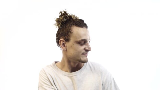 Man Showing Contempt and Disdainful Expression on White Background