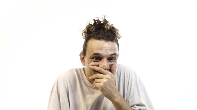 Man Mocking and Making Fun of Someone on White Background