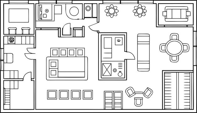 Residential apartment floor plan layout, down architectural view