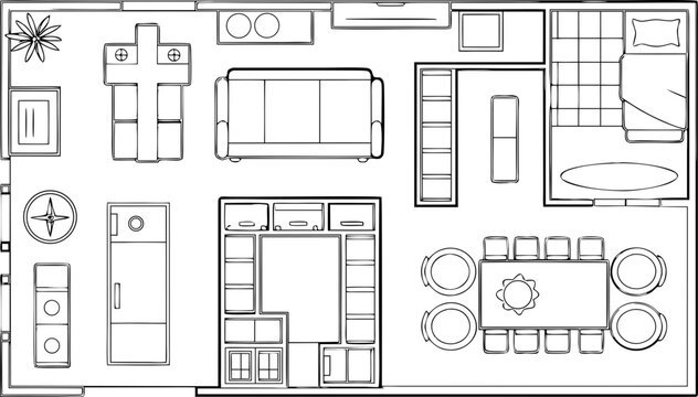 Architectural floor plan of a residential apartment, down view
