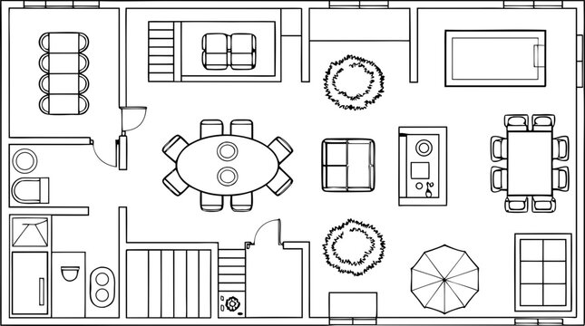 Architectural floor plan of a residential house with interior layout