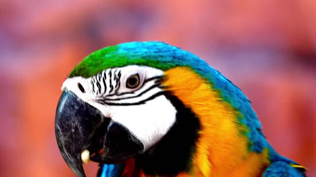 4K Blue and Yellow Macaw (Ara ararauna) Closeup	