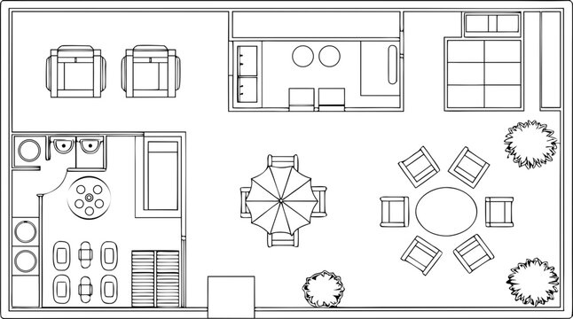 Architectural floor plan of a terrace with seating and dining areas