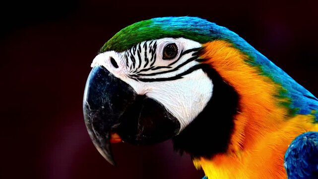 4K Blue and Yellow Macaw (Ara ararauna) Closeup	