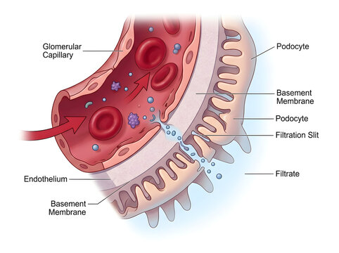 Glomerulus filtration process in kidney nephron diagram isolated on white background