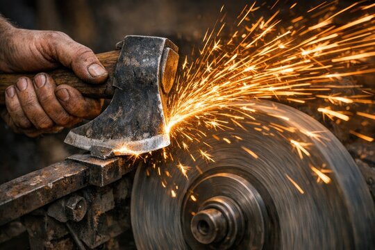 Person grinding metal, practical use