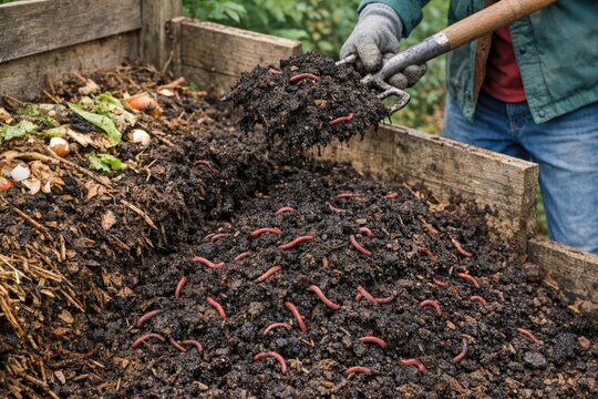 A pile of dirt with worms visible