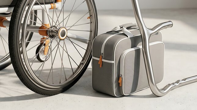 Gray folding bicycle with black bag attached to frame