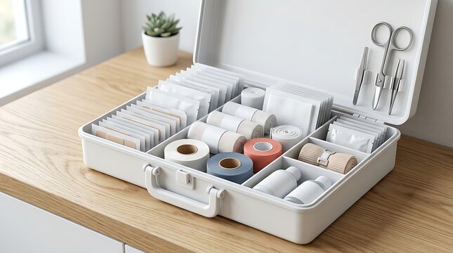 Organized bathroom storage tray with toiletries and scissors