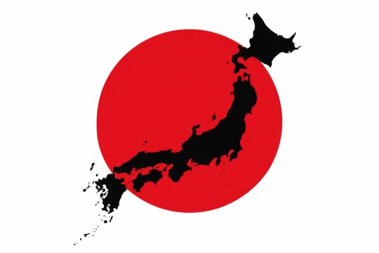 Black silhouette map of japan on a red circle isolated icon