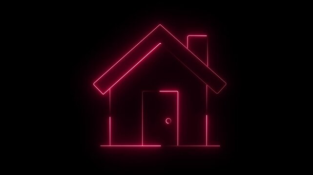 Neon pink house outline with glowing door