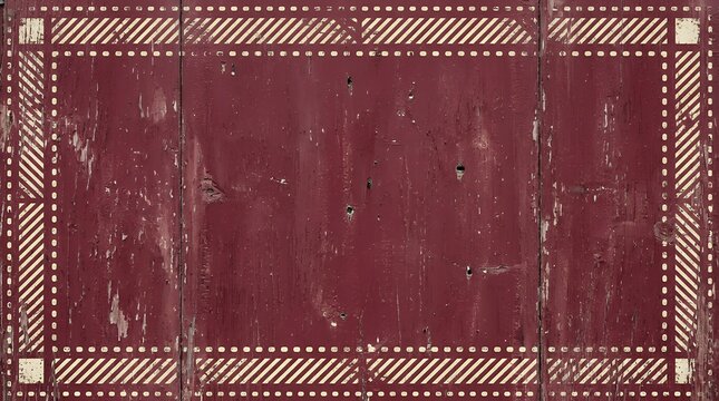 Weathered maroon structural backdrop featuring vintage border decorations formed by dashed points and linear hatch patterns backdrop wallpaper background canvas material surface texture grunge
