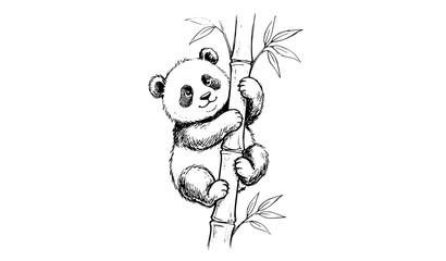 Naklejka premium Cute Panda Climbing Bamboo Hand Drawn Sketch Vector Illustration