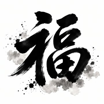 Chinese calligraphy character for good fortune written with black ink brush strokes