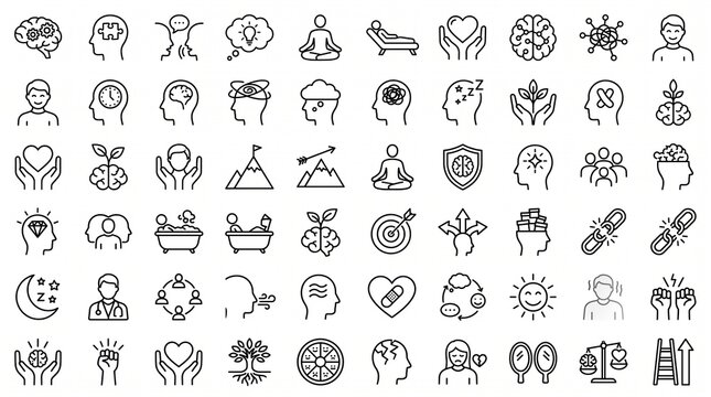 Mental Health Icon Set for Psychology and Wellness Concepts