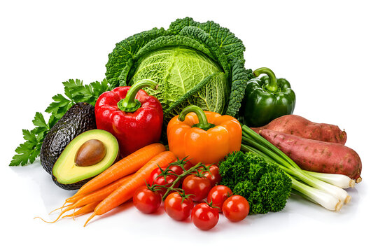 Variety of vegetables on white background