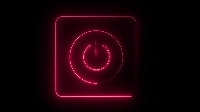 Neon power button glowing red on black background