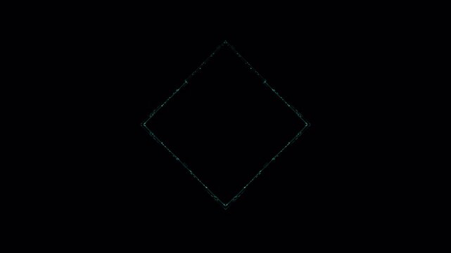 Minimalist Diamond Shape Animation with Glowing Dotted Outline on Black Background.