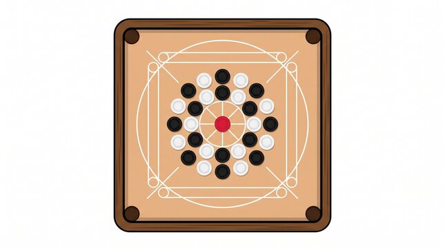 Overhead Vector Illustration of Classic Wooden Carrom Board Game Layout