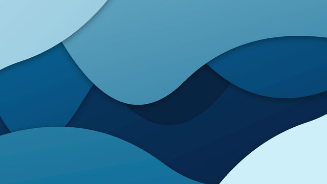Abstract blue paper cut wave layers background graphic for corporate web banner