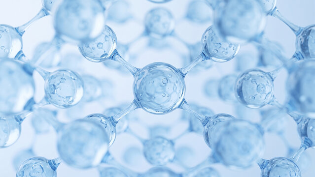 A close-up view of a blue molecular structure, symbolizing scientific research, chemistry, and biotechnology concepts.