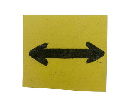 Black horizontal double arrow icon on a yellow square paper background isolated on transparent background