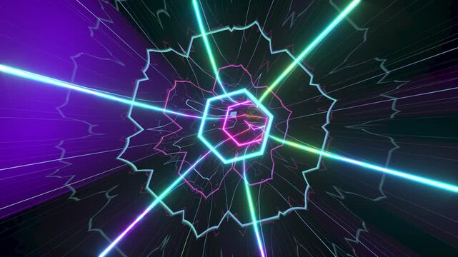Hypnotic Neon Hexagonal Tunnel Seamless 3D Loop