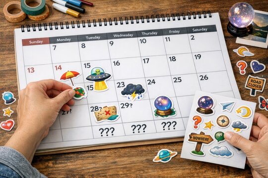 A person using a calendar with stickers to plan and organize their day, week or month