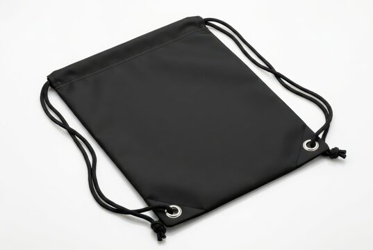 Black Drawstring Bag Mockup Isolated on White Background - Blank Cinch Sack for Gym, Sport, and Travel Branding