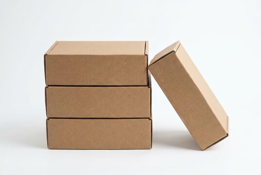 Stack of Brown Cardboard Boxes for Shipping and Packaging Isolated on White Background for E-commerce and Logistics