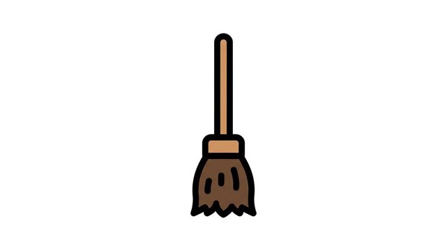 Swinging brown witch broom vector animation on white background for Halloween video