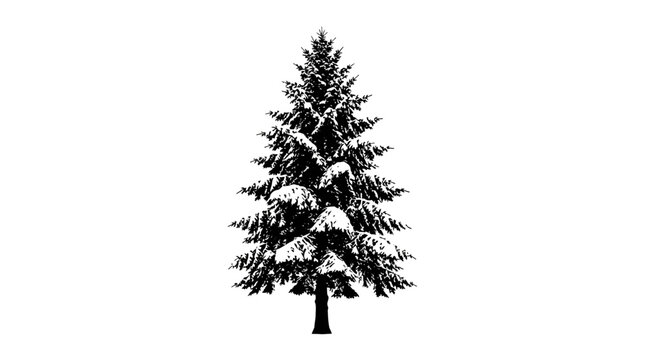 Cad tree lines Vector Snowy Fir Trees Set; Winter Pine Spruce Illustrations with Snow; Graphitti and Brush Style Graphics for Christmas, Landscapes, Winter Nature Background Design vector