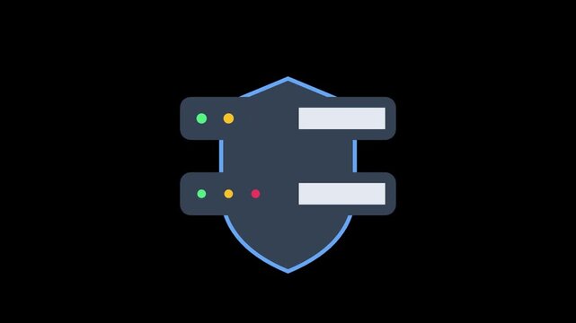 Secure server icon, flat design of a server rack protected by a shield symbol, cybersecurity and data protection concept