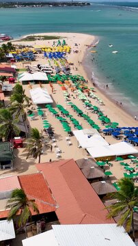 Gunga Beach In Maceio Alagoas Brazil. Aerial View Of Stunning Beach With Crystal Clear Waters. Tropical Skyline. Bay Water Landscape. Maceio Alagoas.